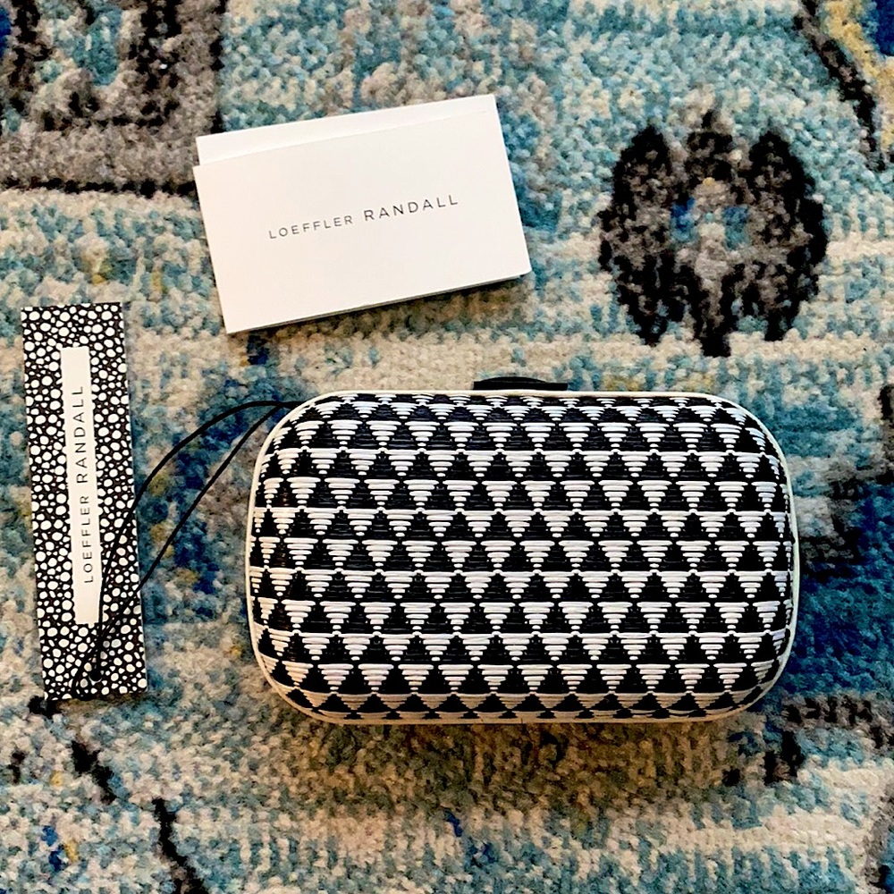 Loeffler Randall black white triangle clutch bag